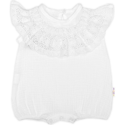 Baby Nellys Body s nohavičkami mušelín s krajkou BOHO bílé