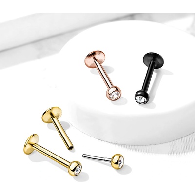 Šperky eshop piercing do brady rtu a ucha z oceli krystal v kulaté objímce zasouvací zapínání PC07.37 Měděná