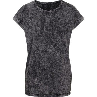 Build Your Brand Ležérne dámske tričko Acid Washed Tmavošedá biela