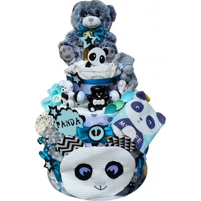BabyDort třípatrový plenkový dort pro miminko PANDA PREMIUM – Zboží Dáma
