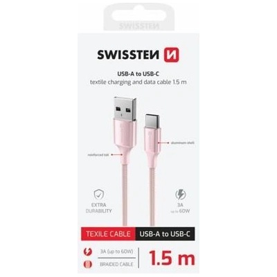 Swissten 71521311 USB / USB-C, 1,5m, růžový