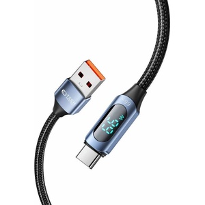 Tech-Protect Здрав кабел с въжена оплетка с бързо зареждане за устройства с USB-C порт (100 см) - Tech-Protect UltraBoost USB-A to USB-C Cable with LED Display 66W (син) (THP2587)