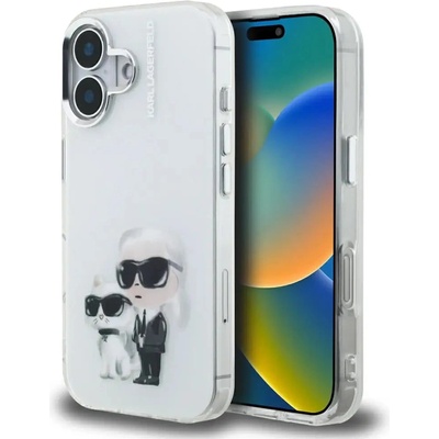 KARL LAGERFELD Кейс за iPhone 16 Karl Lagerfeld IML Aquarelle с лого и емблематично изображение на Karl & Choupette - бял (3666339464929)