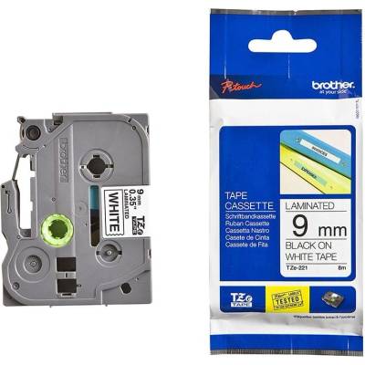 Brother Лента Brother TZE221, 9 mm, черен печат върху бяла лента (3030100017)