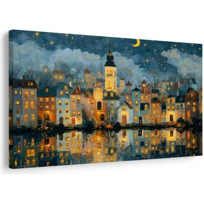 Obraz vánoční vesnice pod hvězdami - 30x20