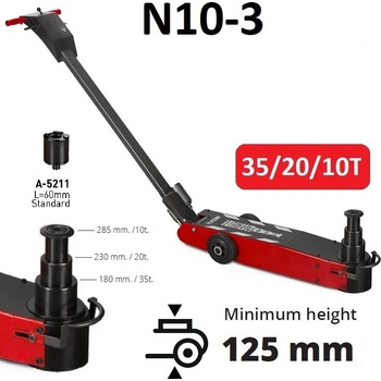 Mega - Испания Пневмо-хидравличен крик 35/20/10т - нископрофилен (125мм) ; mega n10-3