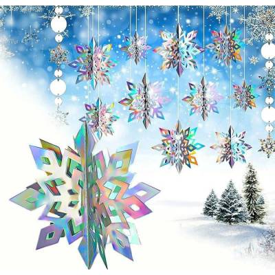 PartyDeco Dekorace závěsná Sněhové vločky duhové 15-25 cm 6 ks