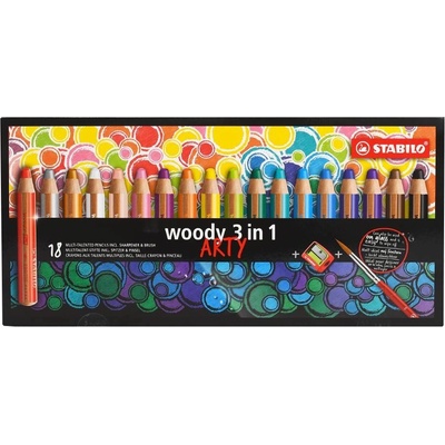 Woody Pastelka vodovka a voskovka v jednom STABILO 3 in 1 ARTY 18 ks sada + strúhadlo