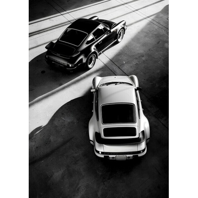 Plagát, Obraz - Classic Contrast: Black and White Porsche 911, 30 × 40 cm