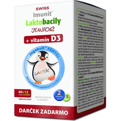 Swiss Imunit Laktobacily Junior + vitamín D3 60+12 tabliet