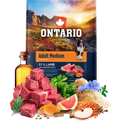 Ontario Adult Medium Lamb & Brown Rice 2,25 kg