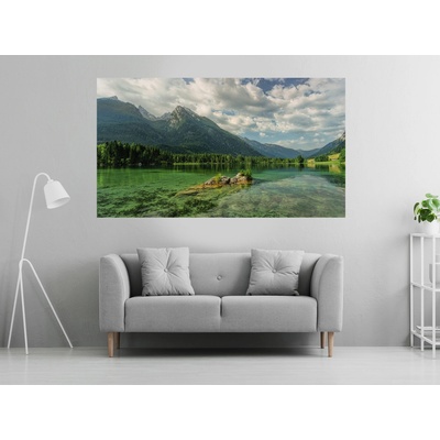 Nalepte.cz Jezero a hory textilní přelepitelná samolepka na zeď 75 x 42 cm