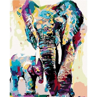 Zuty Malování podle čísel Malovaní sloni 80 x 100 cm bez rámu a bez vypnutí plátna