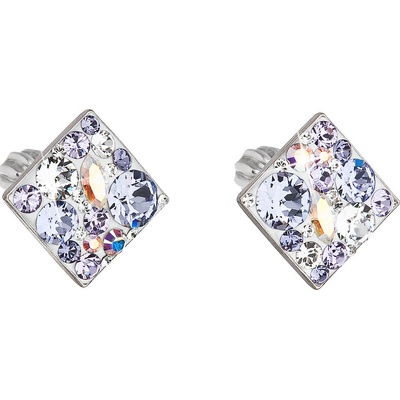Evolution Group strieborné náušnice kôstka s kryštálmi Swarovski fialový kosoštvorec 31169.3
