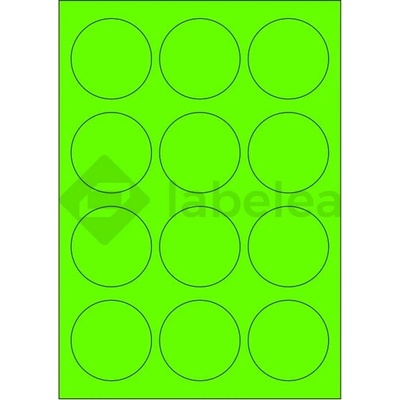 Labelea Samolepiace etikety kruh 60x60 mm signálne farebné papierové, na hárku A4, pre laserovú tlač, Farba etikiet Signálna zelená, Počet hárkov v balení 100 EPY999060SG012S