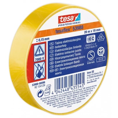 TESA Електроизолационна лента 20 м х 19 мм х 0.15 мм, жълта (53988-00101-00)