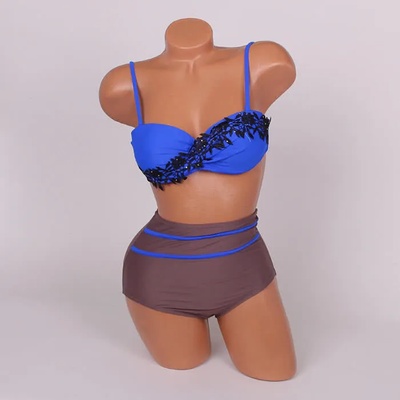 Бански три части в синьо и кафяво