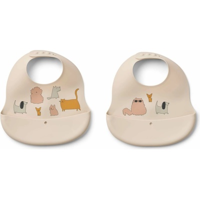 Liewood Silikonový bryndák s kapsou Ember Cats and Dogs – set 2 ks, multi
