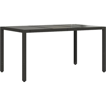 Градинска маса със стъклен плот черен 150x90x75 см полиратан