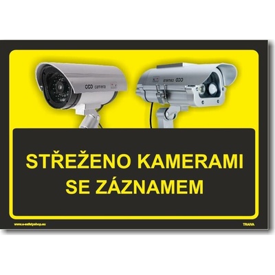 Traiva s.r.o Střeženo kamerami se záznamem černo/žlutá verze, tabulka nebo samolepka Verze: Plast 297 x 210 mm (A4) tl. 2 mm - Kód: 14305