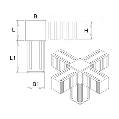 Plastová spojka - 5-nohý kus do profilu 20x20x1.5mm