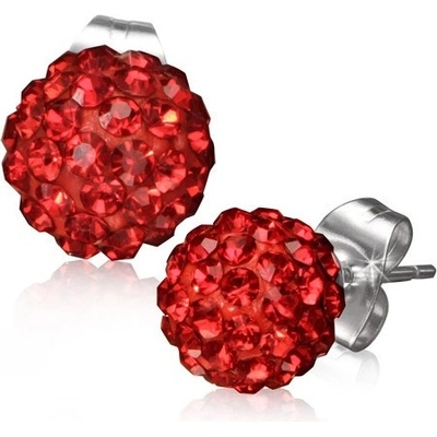 Šperky eshop SHAMBALLA náušničky z oceli červené kuličky s kamínky Q3.10