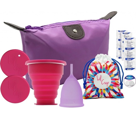 Lilcup fialový startovací balíček + sterilizační kelímek + sterilizační tablety Milton