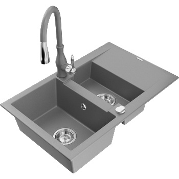 Mexen Gaspar гранитна мивка с 1, 5 камери и отцедник и кухненски смесител Savita, сива - 6507-71-672601-71 (6507-71-672601-71)