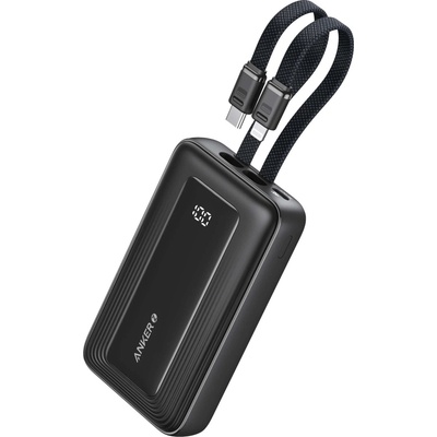 Anker Външна батерия с вградени USB-C и Lightning кабели и USB-C, USB-A портове и технология за бързо зареждане - Anker Zolo Power Bank 30W 10000 mAh (черен) (A1680G11)