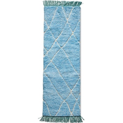HKLIVING Modrý ručně vázaný vlněný běhoun se vzorem Theo 80x250 cm