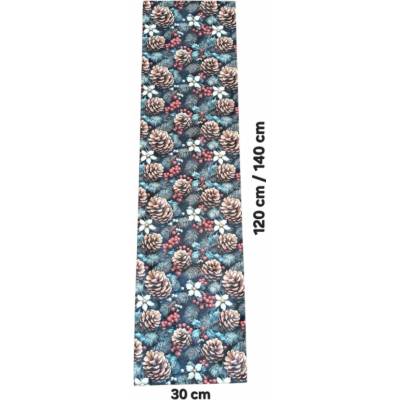 LKV Lomnice Textilní běhoun Vánoce tmavě modrá s motivem šišek 30x140cm