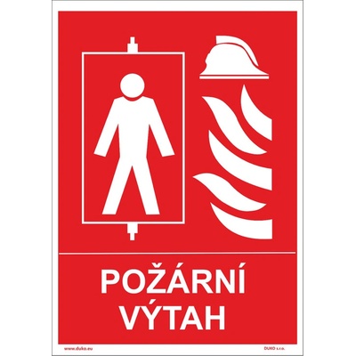 DUKO POŽÁRNÍ VÝTAH se symbolem a textem Formát: 210 x 297 mm, Materiál: samolepící vinylová fólie