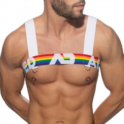 Harness Addicted AD1111 Rainbow biely elastický postroj pre mužov