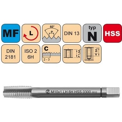 NÁSTROJE CZ Závitník sadový M14x1,5 I ISO2 HSS DIN 2181 Levý - 0300L - CZZ0300L-M14X1,5-I-ISO2