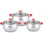 Voltz Комплект тенджери Oliver Voltz OV51210N6B, 6 части, Индукция, Силиконови дръжки, Инокс/Червен (551210N6BR) - topmarket