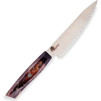 Dellinger Malý loupací nůž Utility 130 mm Resin Mesh Gold Damascus