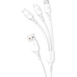 Dudao Захранващ кабел Dudao L8A - 3 в 1 USB - A / USB - C / micro USB / Lightning 6A 1, 2 м - Бял KP41379