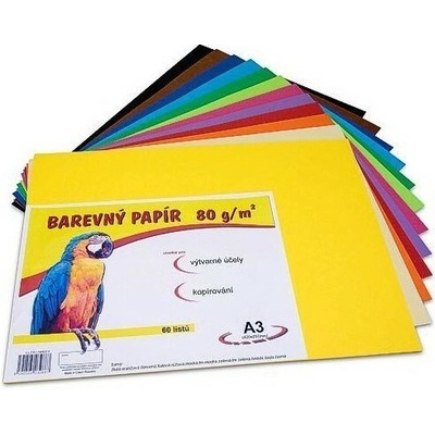 CARTA Barevný papír A3, 80g, mix 12 barev, 5 listů z každé barvy, obsahuje černou (60ks)