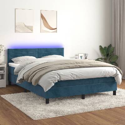 Petrashop 3134469 Boxspring postel s matrací a LED tmavě modrá samet Modrá