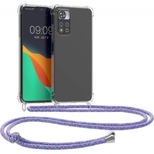 Pouzdro kwmobile Pevné silikonové Crossbody Xiaomi Redmi Note 11 Pro 5G čiré s fialovým popruhem přes rameno nebo na krk