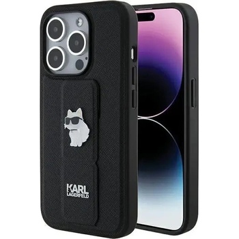KARL LAGERFELD Кейс Karl Lagerfeld Gripstand Saffiano Choupette Pins за iPhone 15 Pro Max, черен