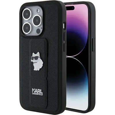 KARL LAGERFELD Кейс Karl Lagerfeld Gripstand Saffiano Choupette Pins за iPhone 15 Pro Max, черен
