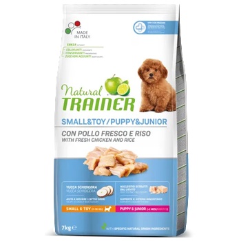 Natural Trainer Dog Puppy & Junior Mini with Chicken - храна за подрастващи кучета, под 1 година, от мини породи, с пилешко месо - 7 кг, Италия - 926010