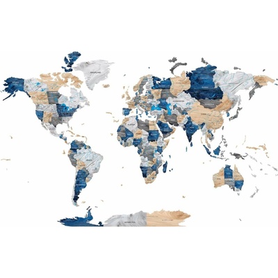 Plnofarebná 3D drevená mapa sveta MEGA - 300 cm Ocean