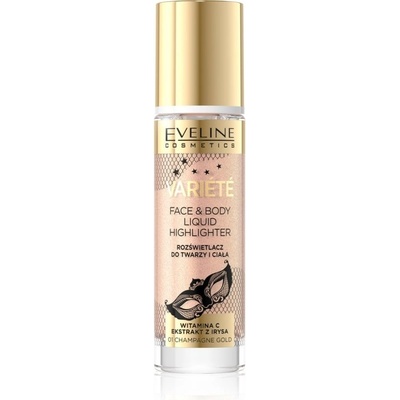 Eveline Cosmetics Variété tekutý rozjasňovač na obličej a tělo 01 Sparkling Wine Gold 30 ml