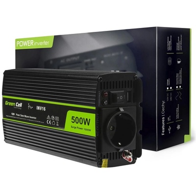 Green Cell Инвертор green cell, 12/220v, dc/ac, 500w/1000w, Чиста синусоида (8654)