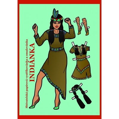 Indiánka sběratelská papírová vystřihovánka a omalovánka