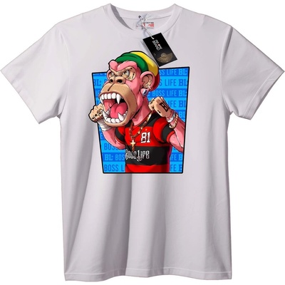 NOONEBRAND Тениска Маймуна Boss Life - S, White