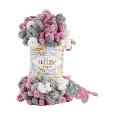 Alize příze Puffy color 6070 tmavě šedá, fialková, bílá