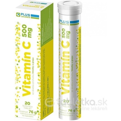 Plus Lekáreň Vitamín C 500 mg šumivé tabliety limetka a grep 20 ks